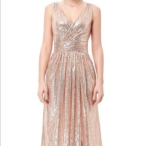Rose gold full length dress.